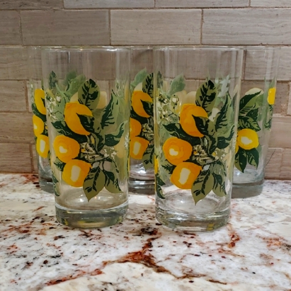 Lemon Print Glass Tumblers - Set of 4